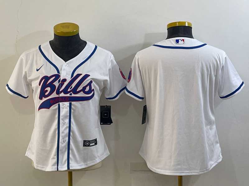 Womens Buffalo Bills Blank White With Patch Cool Base Stitched Baseball Jersey